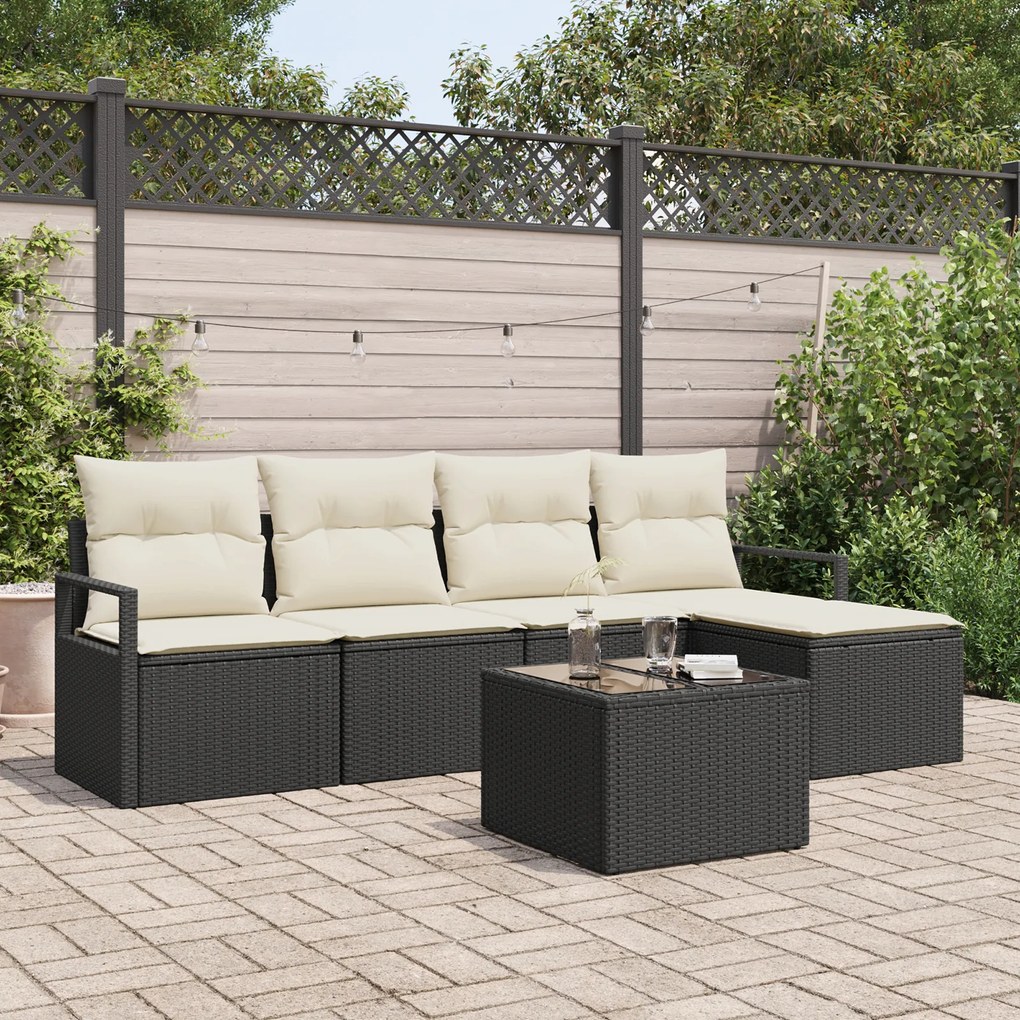 vidaXL Set de canapele pentru grădină 6 pcs Negru Rattan poli