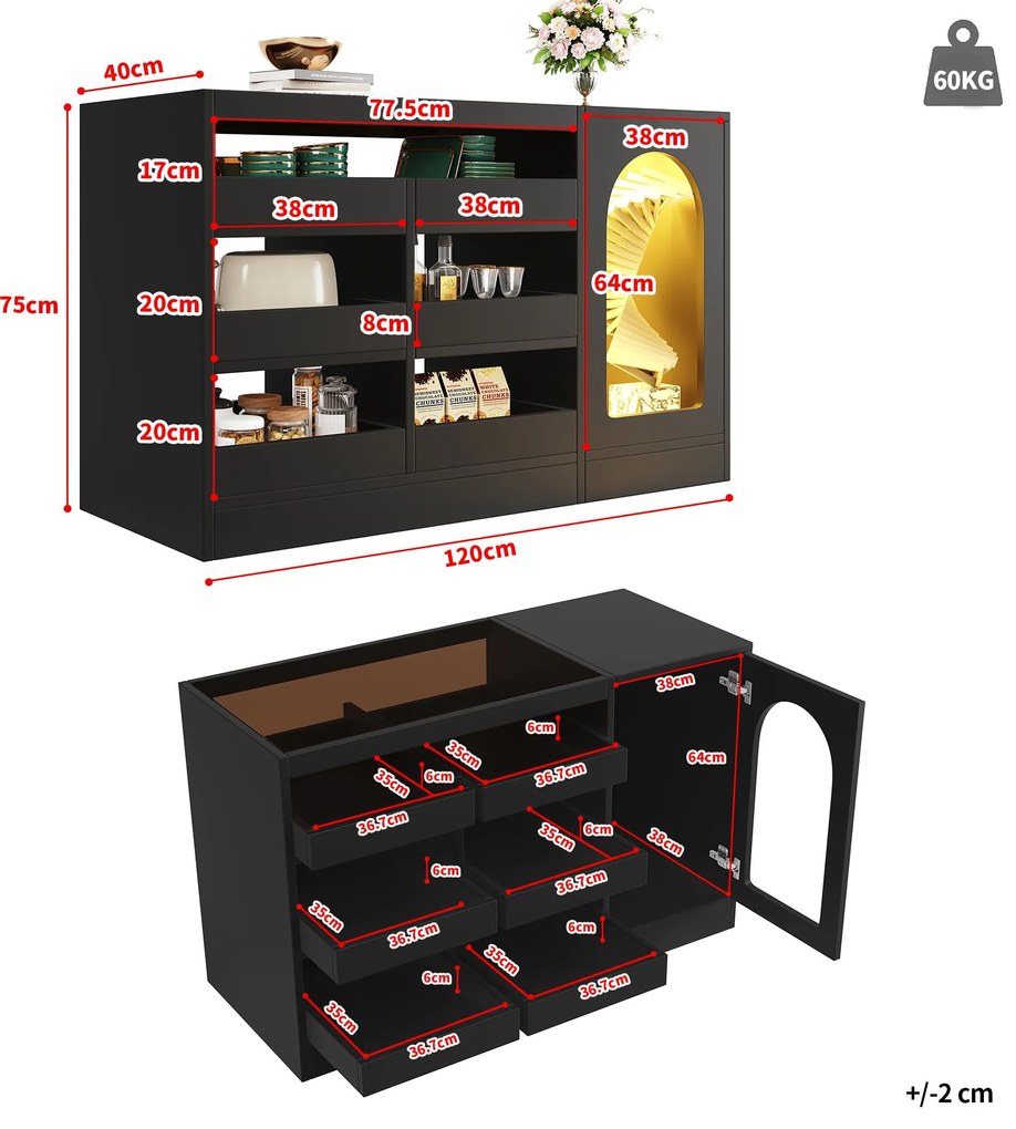 Comodă modernă cu sertare, Negru | Aosom Romania