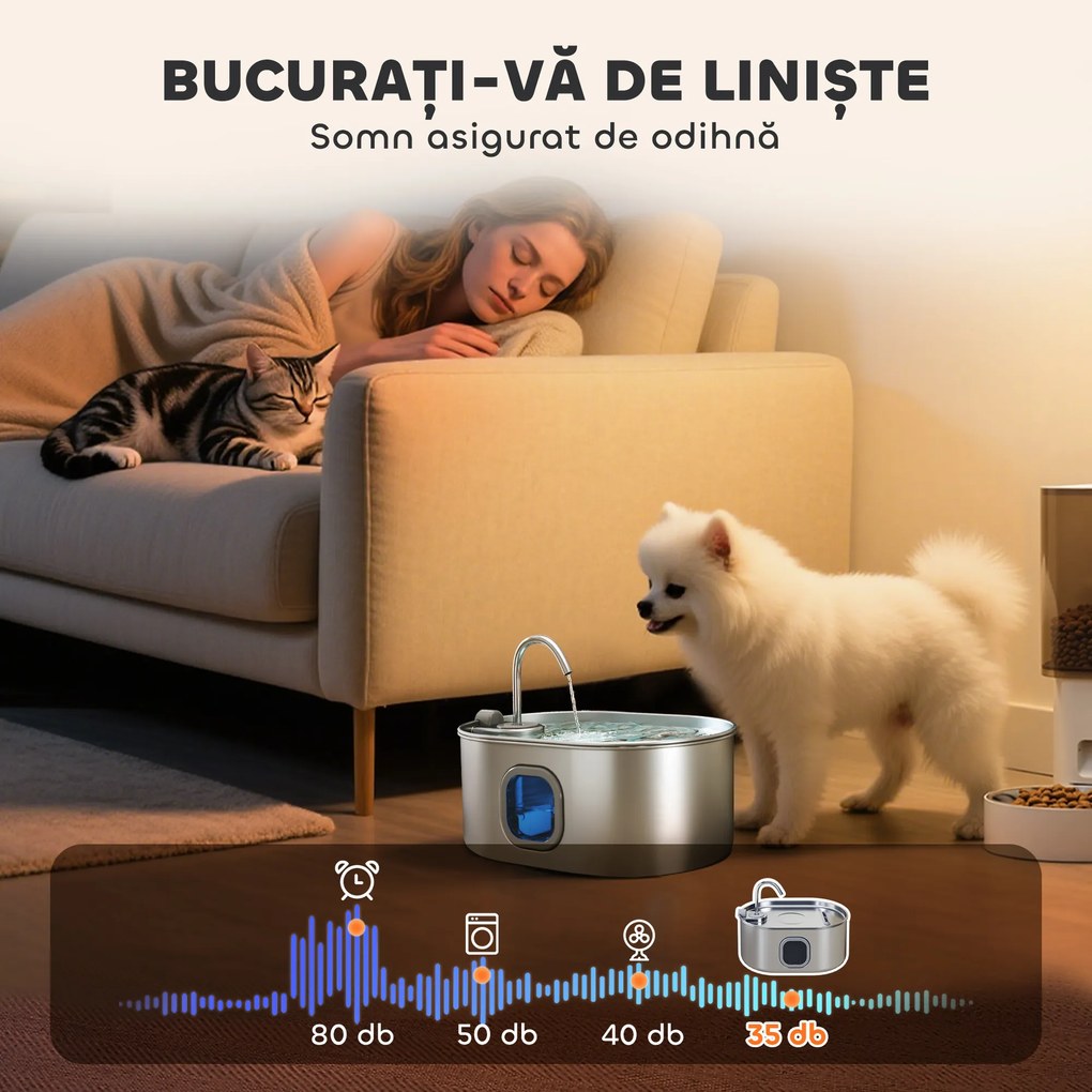 PawHut Fântână Apă Inox Automată 7L | Aosom Romania