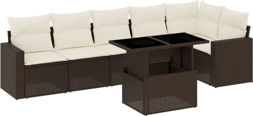 vidaXL Set canapele de grădină cu perne, 7 piese, maro, poliratan