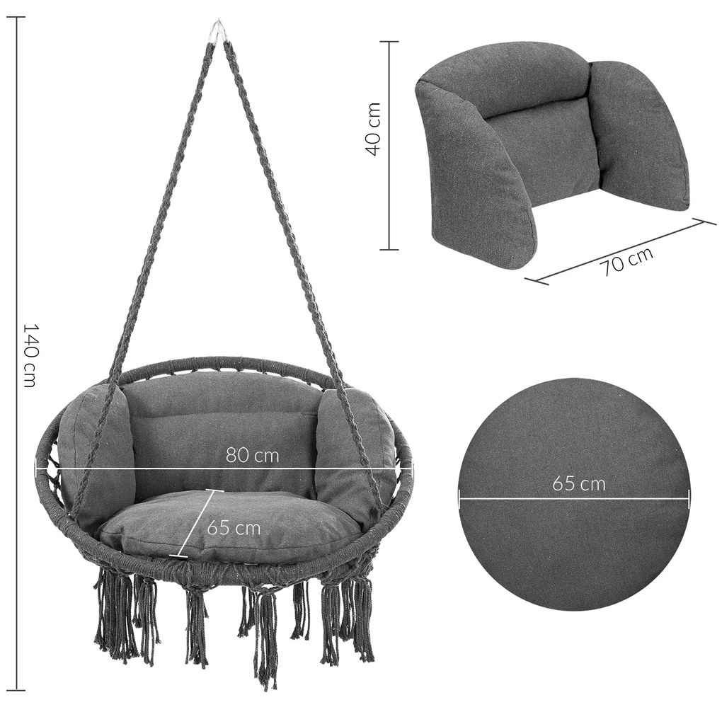 Jurhan Scaun suspendat BOHO cu perne, Ø61cm, antracit
