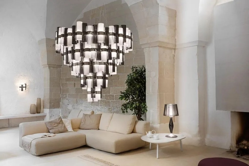 Lustra LED Art Deco de dimensiuni mari, realizata manual LA LOLLO 5XL PEWTER