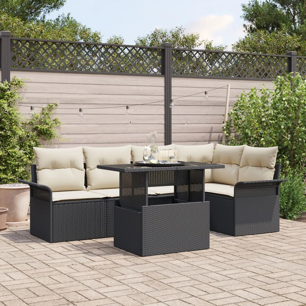 vidaXL Set de canapele pentru grădină cu pernă 6 pcs Negru Rattan poli
