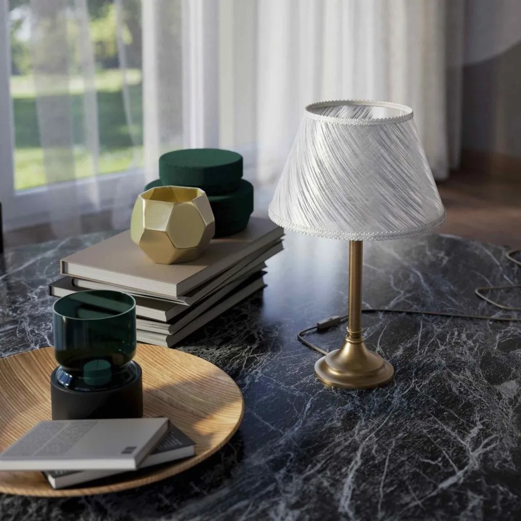 Veioza, Lampa de masa cu abajur elegant Ivory Striped