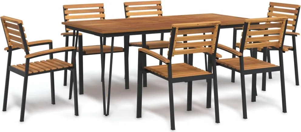 vidaXL Set mobilier de grădină, 7 piese, lemn masiv de acacia și metal