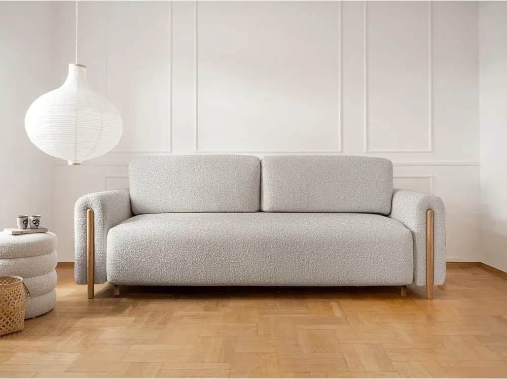 Canapea grej extensibilă/cu spațiu de depozitare cu tapițerie din țesătură bouclé 244 cm Arcadova – ELTAP