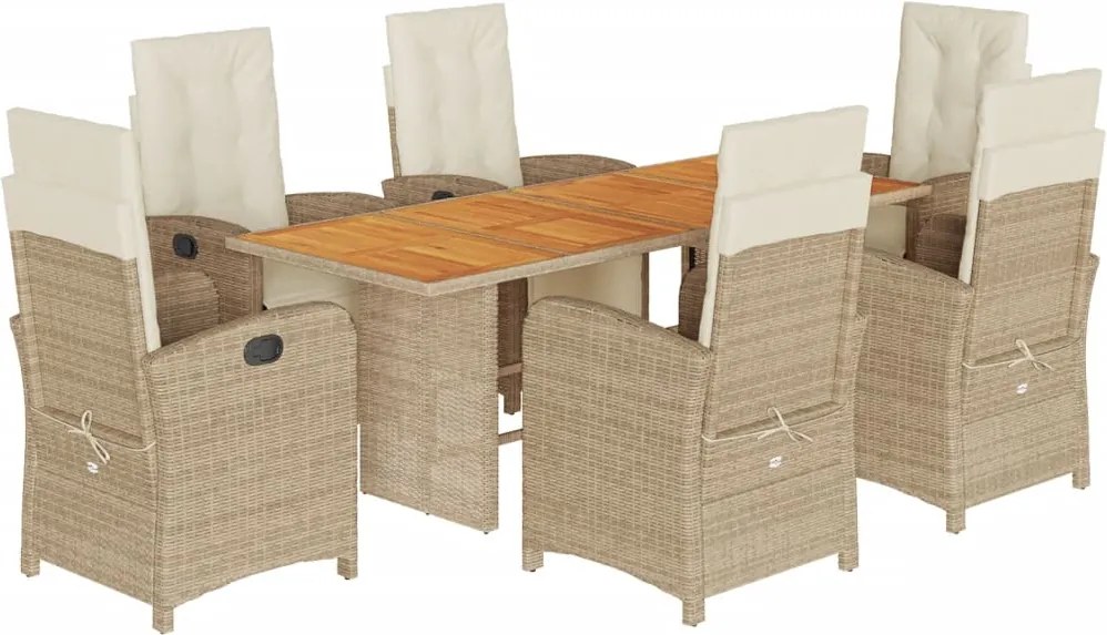 vidaXL Set de masă pentru grădină, 7 piese, cu perne, bej, poliratan