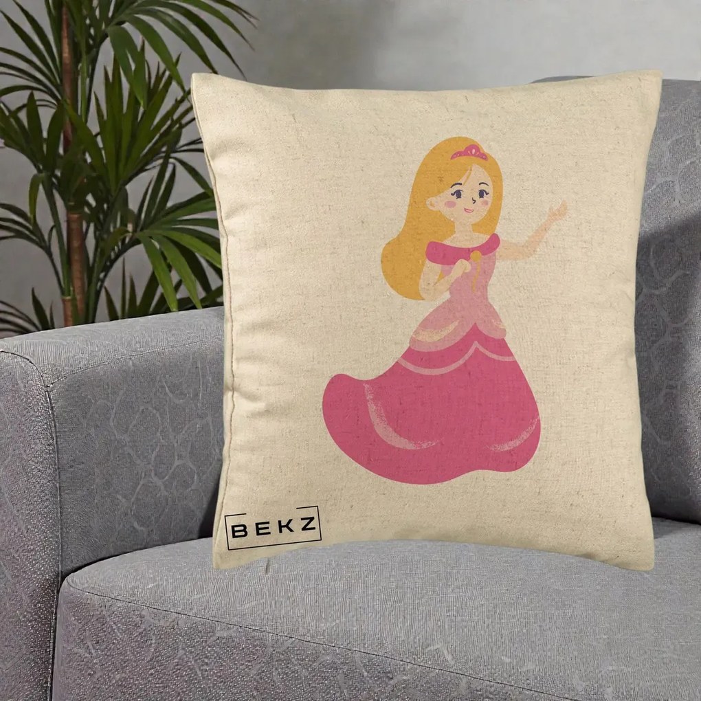 Perna Personalizata Printesa Roz cu Microfon, 40x40 cm, Bej, Husa Detasabila, Perna Inclusa, BEKZ®
