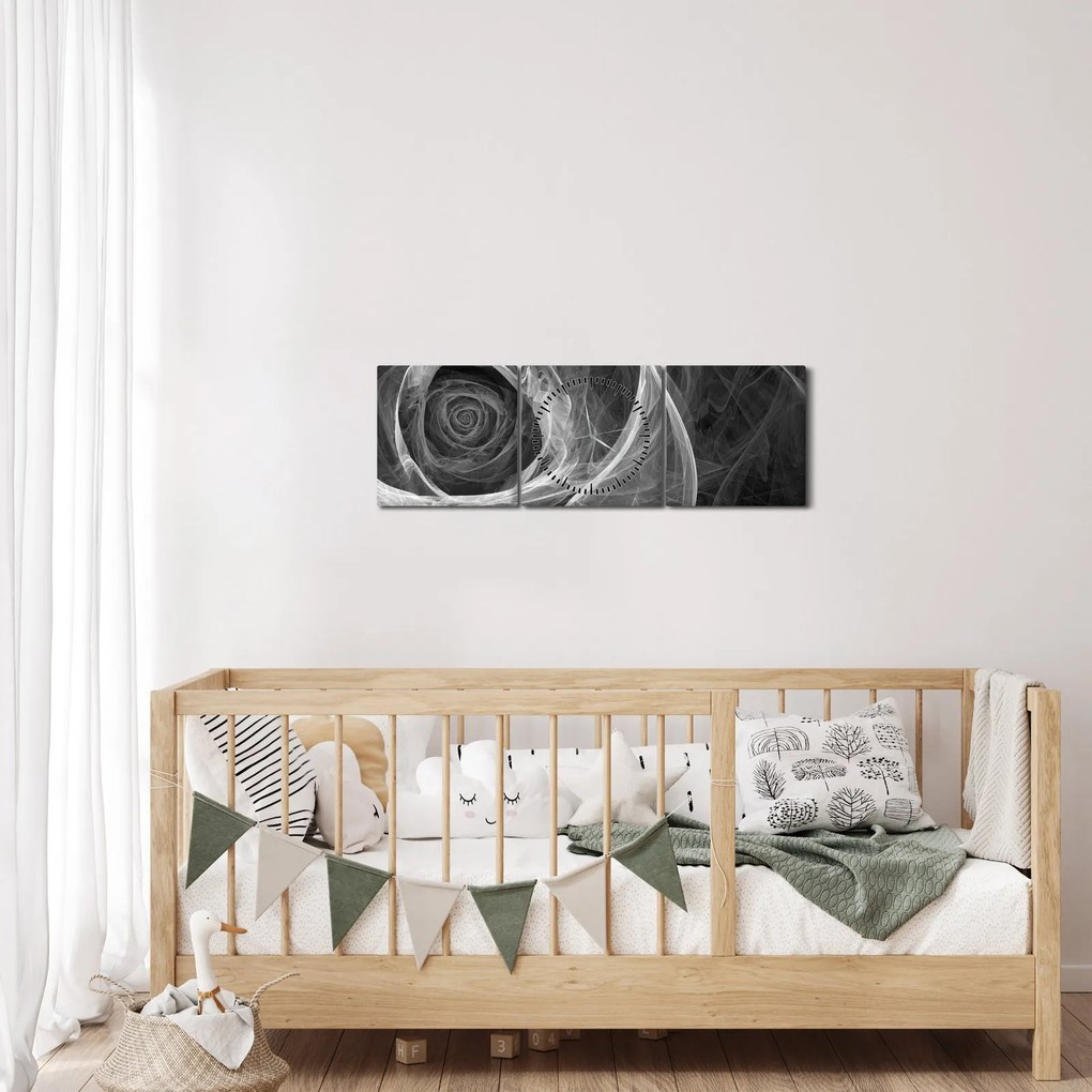 Tablou - Abstract trandafir negru și alb (cu ceas) (90x30 cm)