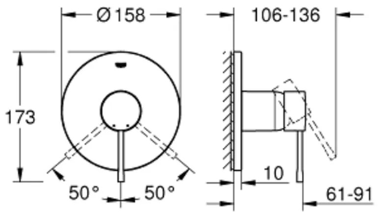 Baterie dus Grohe Essence incastrata pentru corp ingropat, crom