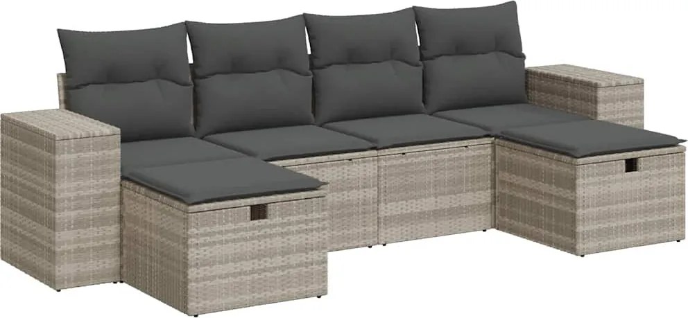 vidaXL Set canapele de grădină cu perne, 6 piese gri deschis poliratan