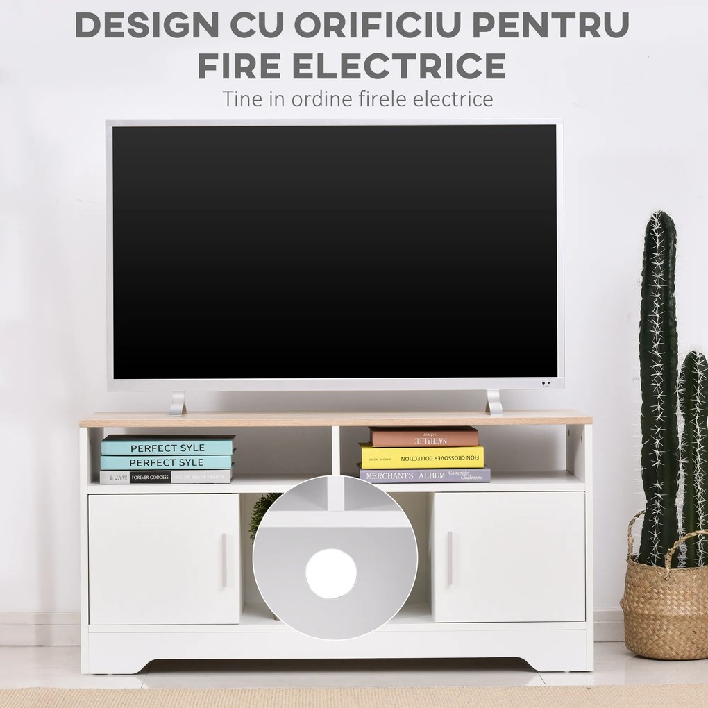 Mobilier pentru TV pana la 42", din fibra de lemn, 105x40x52cm, Alb si lemn natural HOMCOM | Aosom Romania