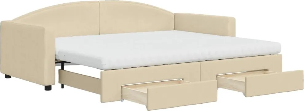 vidaXL Pat de zi cu extensie și sertare, crem, 90x200 cm, textil