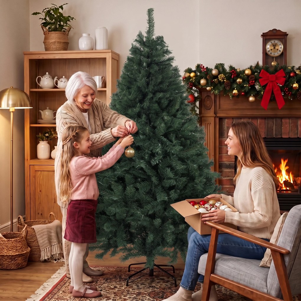 HOMCOM Brad de Crăciun Artificial, 180 cm, cu 820 de Crengi Ignifuge, Verde | Aosom Romania