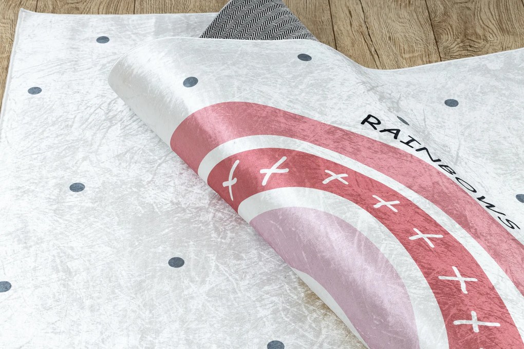 BAMBINO 47810 covor lavabil Curcubeu, puncte pentru copii anti-alunecare - alb / roz