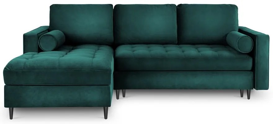 Colțar extensibil din catifea cu șezlong stânga Milo Casa Santo, verde petrol