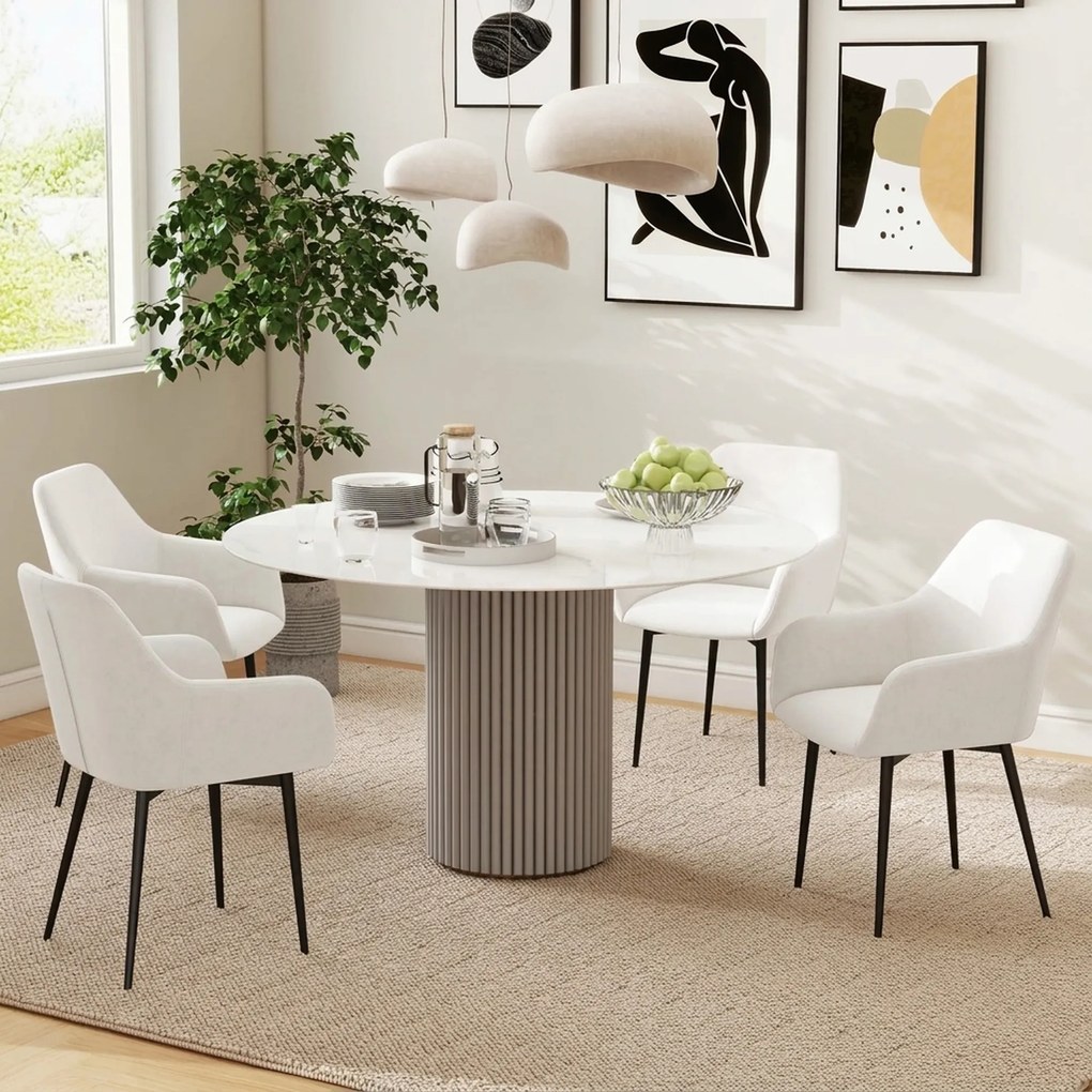 HOMCOM Set 2 Scaune de Dining Tapițate în Stil Nordic cu Brațe și Picioare din Oțel, 54x57x80 cm, Alb Crem | Aosom Romania