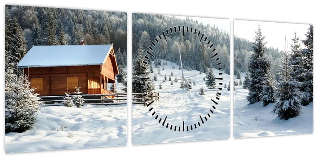 Tablou - Cabană de munte (cu ceas) (90x30 cm)