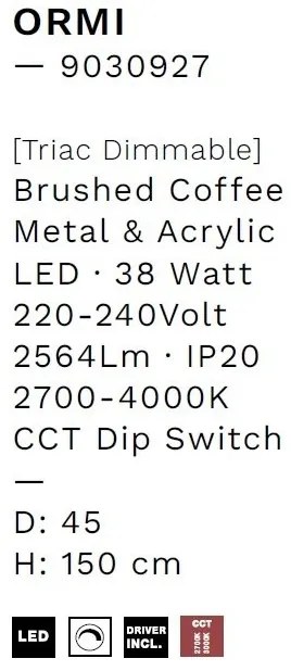 Lustra LED suspendata design modern circular ORMI coffee D-45cm
