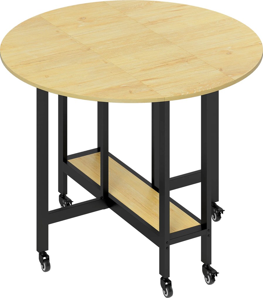 HOMCOM Masă de dining pliabilă pe roți, masă de bucătărie pentru 4 persoane cu poliță integrată, 100 x 100 x 75 cm, stejar | Aosom Romania