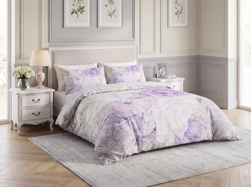 Lenjerie de pat din satin de bumbac KATRIN WHITE mov Dimensiune lenjerie de pat: 2 ks 60 x 70 cm | 240 x 200 cm