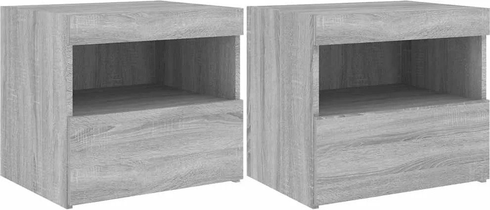 vidaXL Noptiere cu lumini LED, 2 buc., gri sonoma, 50x40x45 cm