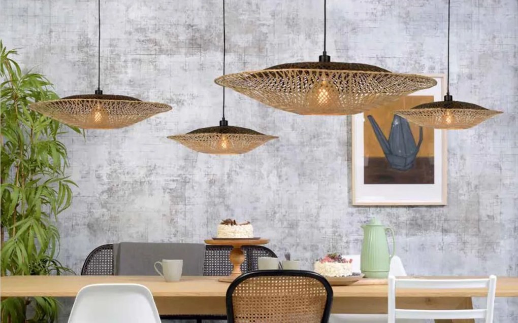 Lampadar din bambus KALIMANTAN orizontal S negru, 44cm