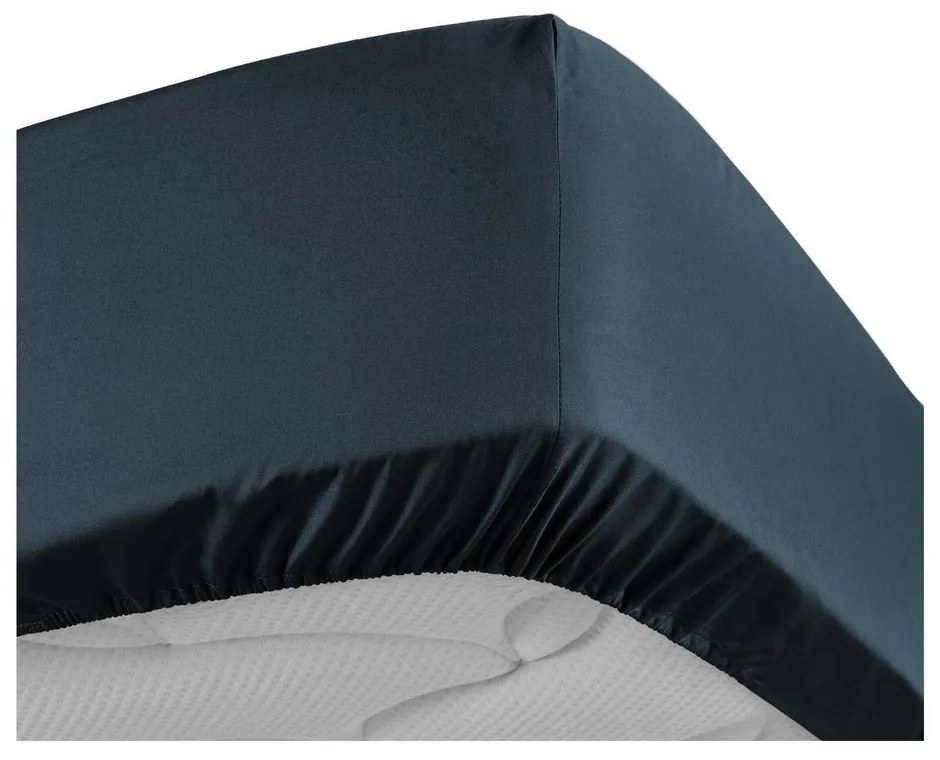 Cearceaf albastru închis din bumbac percal cu elastic 180x200 cm Percaline – douceur d'intérieur