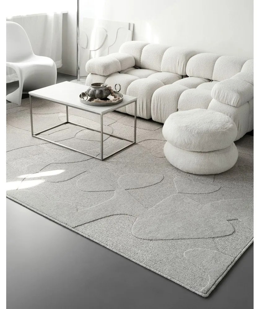 Covor gri deschis din lână 133x190 cm Morphic Botanica – Agnella