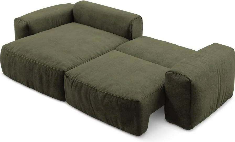 Colțar verde extensibil cu tapițerie din chenille (cu colț pe partea stângă/cu șezlong) Kuki – Makamii