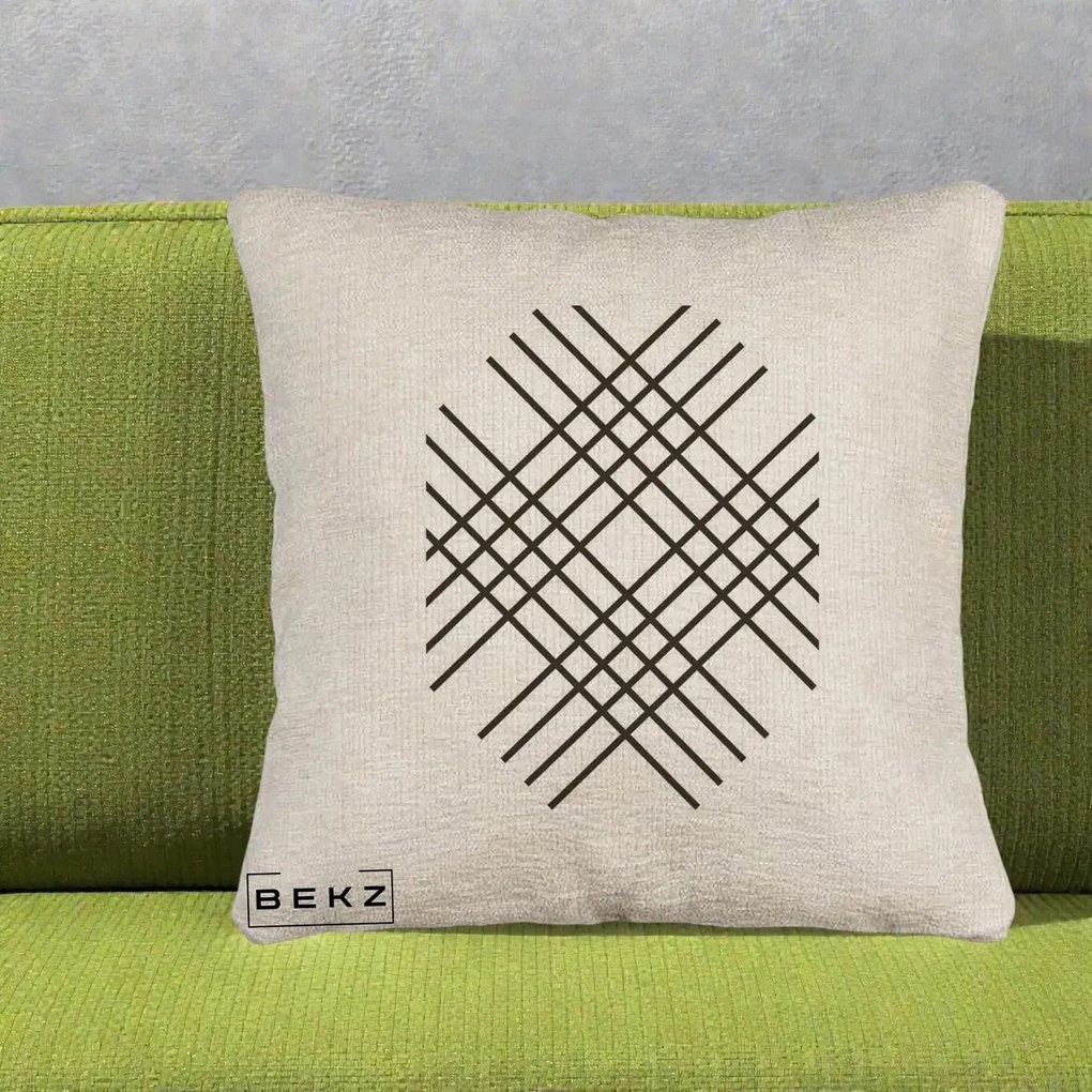 Perna Decorativa Geometric Grid, 40x40 cm, Bej Canapea, Husa Detasabila, Perna Inclusa, BEKZ®
