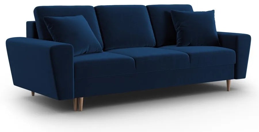 Canapea albastră extensibilă, cu spațiu de depozitare cu tapițerie din catifea 235 cm Kyoto – Cosmopolitan Design