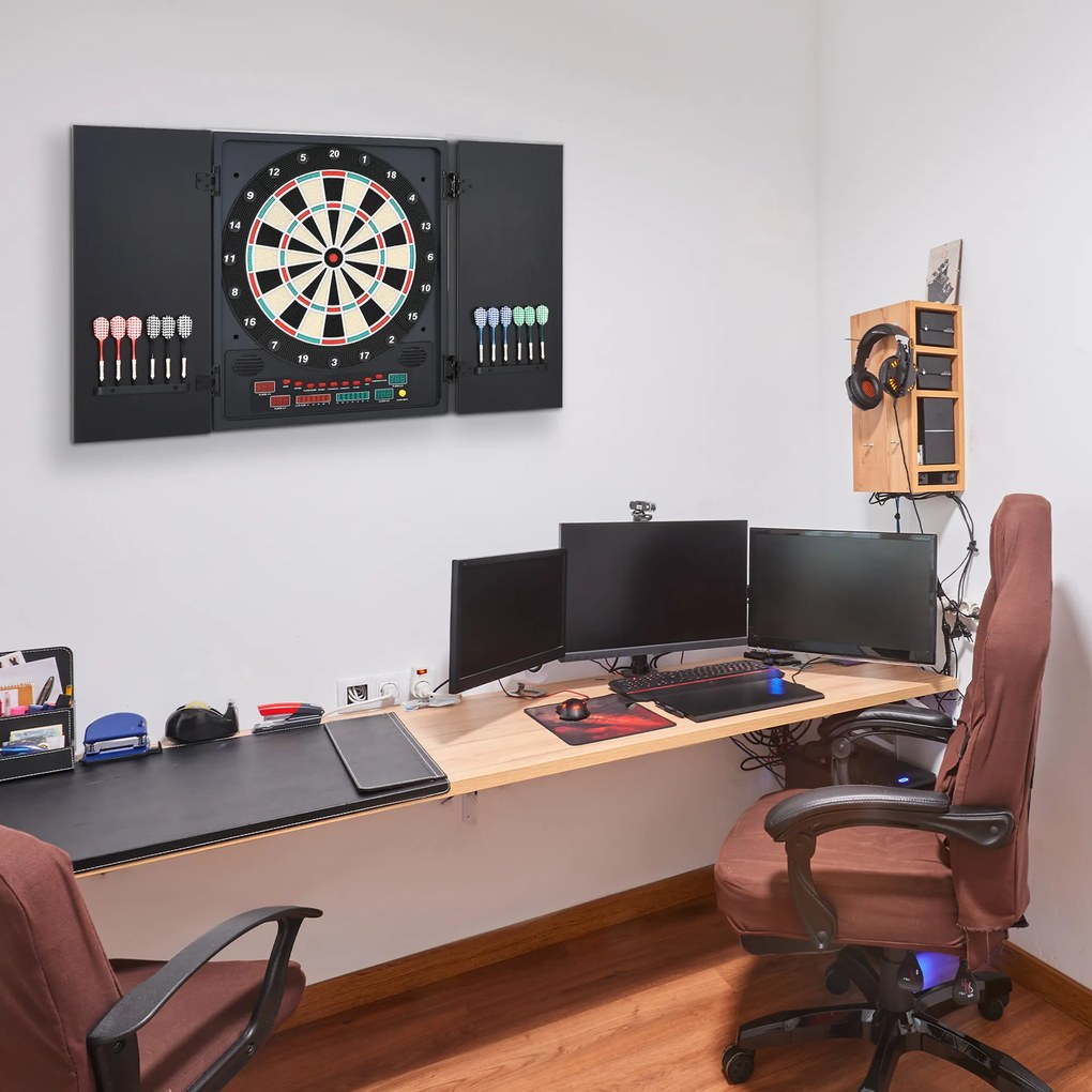 HOMCOM Tabla de Darts Electronică Profesională cu 6 Display-uri, 12 Săgeți, 27 Moduri de Joc, 51x6.5x57cm, Negru | Aosom Romania