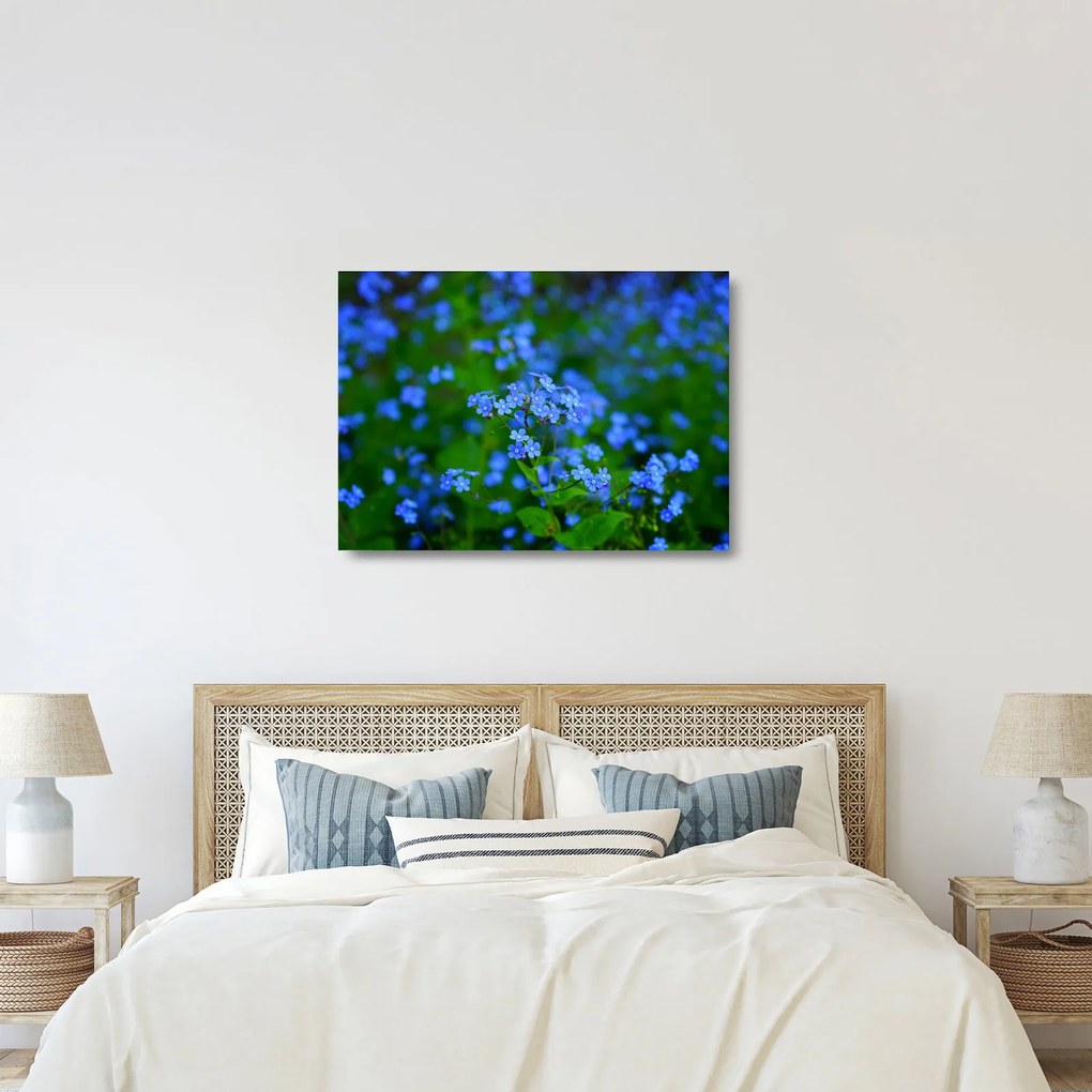 Tablou pe sticlă cu flori albastre (70x50 cm)