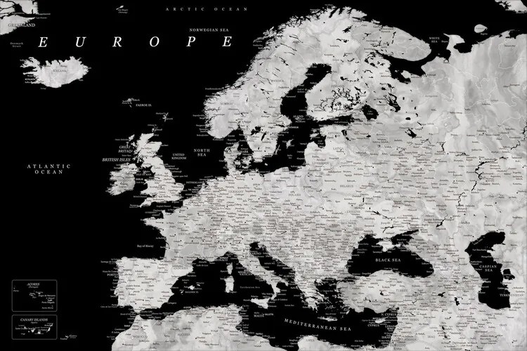 XXL Poster Blursbyai - Black and grey detailed map of Europe