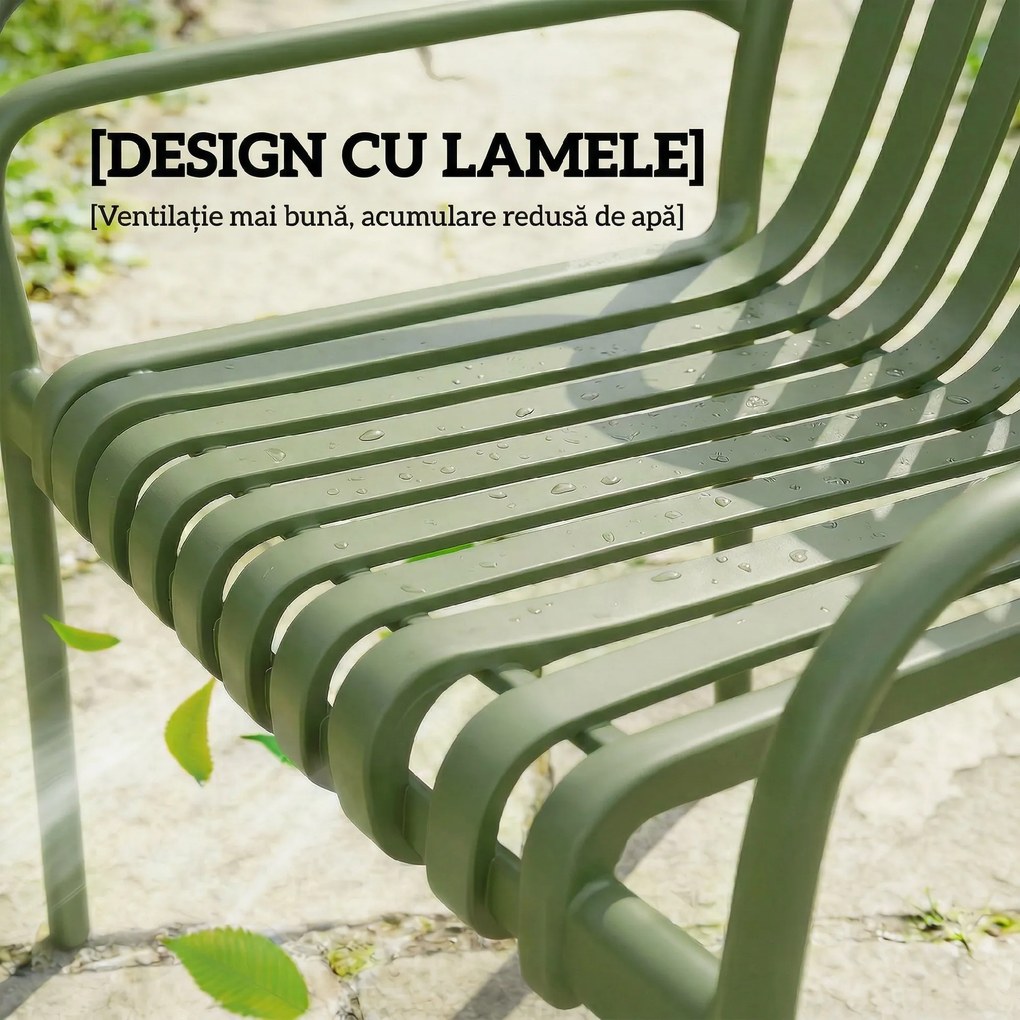 Outsunny Set 4 Scaune de Grădină Stivuibile din Plastic Anti-UV, Scaune pentru Prânz în Exterior cu Spătar Ergonomic cu Lamele și Mânere, pentru Terasă Balcon Grădină Exterior Interior, 55x58,5x81,5 cm, Verde | Aosom Romania