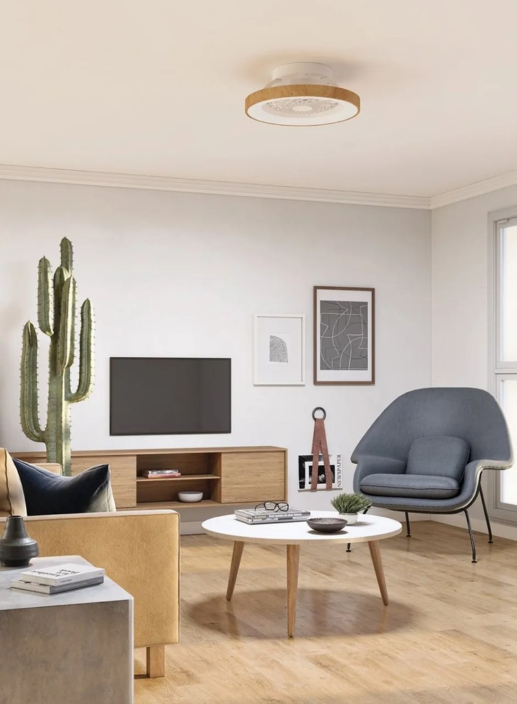 Lustra LED cu Ventilator si telecomanda Mini TIBET lemn/alb