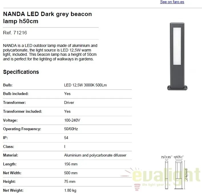 STALP LED ILUMINAT EXTERIOR NANDA H50cm 71216