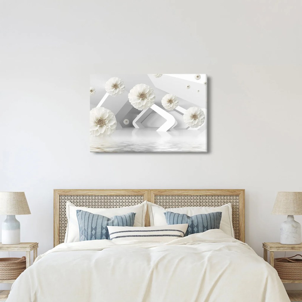 Tablou abstract cu flori albe (90x60 cm)