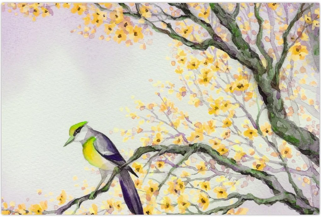 Tablou - Pasăre în copac,acuarelă (90x60 cm)