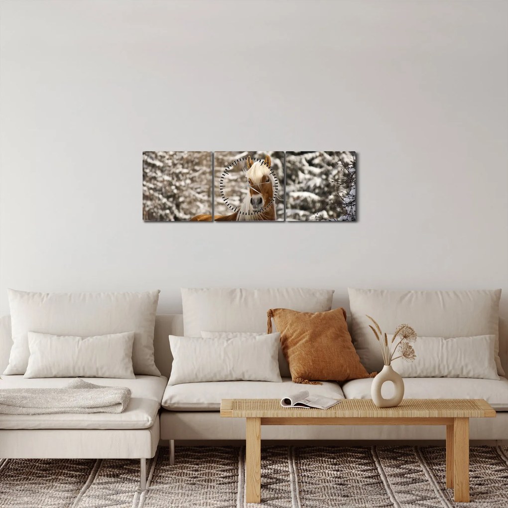 Tablou - Cal în peisaj de iarnă (cu ceas) (90x30 cm)
