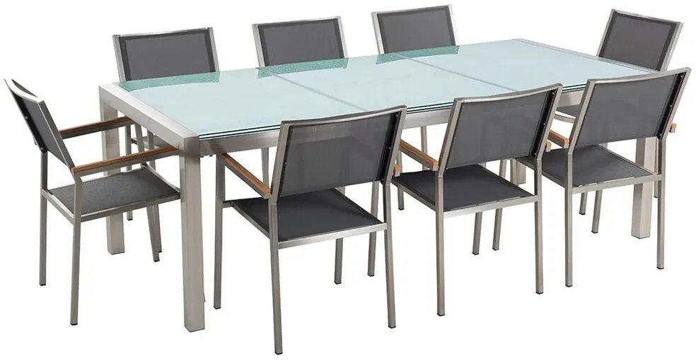 Set de masă pentru grădină Grosso (gri închis) (blat din sticlă 210x100 cm) (scaune gri). 1011753