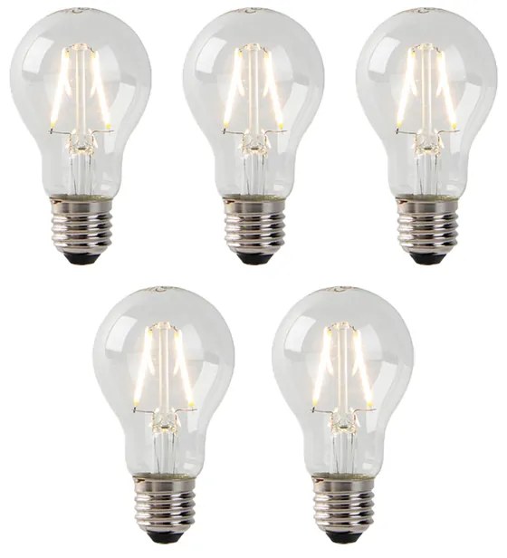 Set de 5 becuri LED E27 A60 Transparent 2W 180lm 2700K