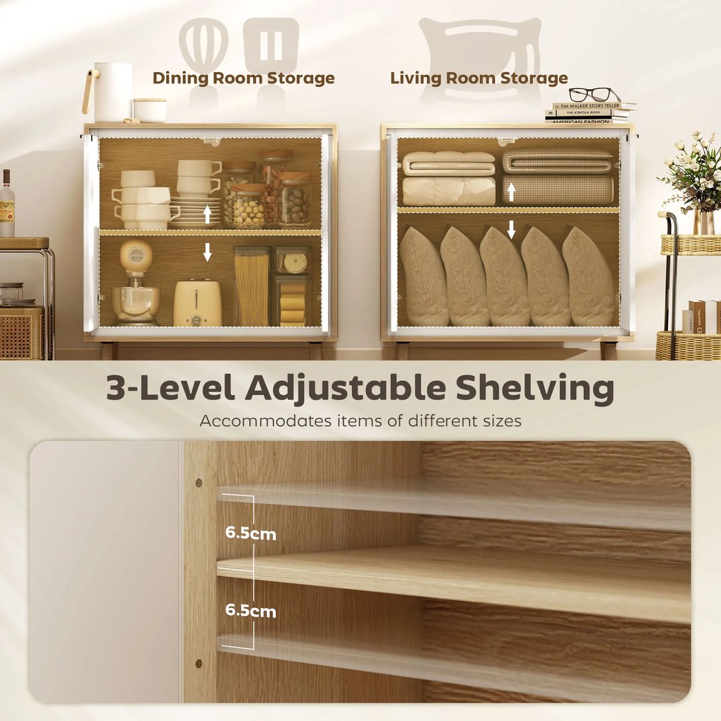 HOMCOM Dulap Modern cu 2 Uși și Raft Reglabil 72x35x77cm Alb și Stejar | Aosom Romania