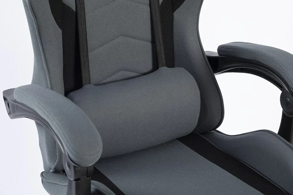 RESIGILAT- Scaun gaming, masaj în perna lombară, suport picioare, textil, Gri
