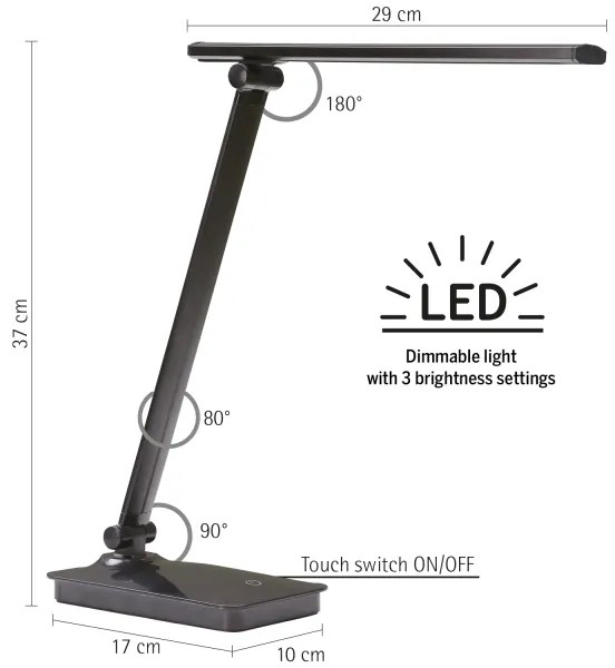 Lampă LED dimabilă de masă cu port USB ONLI DESKI LED/7W/230V 4000K negru