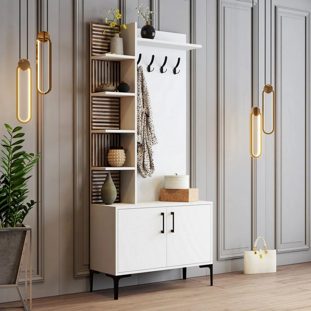 Cuier cu dulap pentru pantofi și rafturi ViyanaWhite