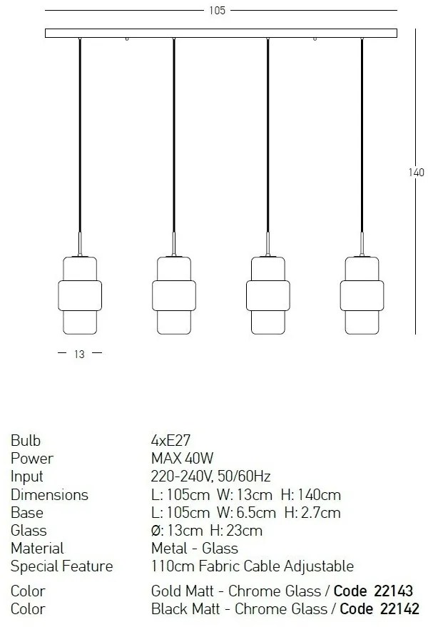 Lustra suspendata cu 4 pendule design modern Vaia crom, negru