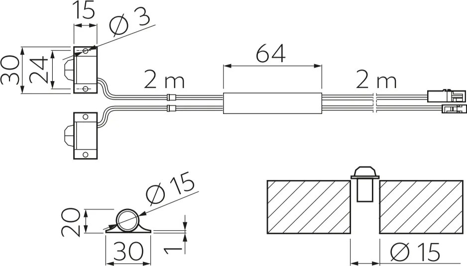 Întrerupător cu senzor GTV pentru bandă LED, 36-72W, 12-24V, IP20, negru, cablu 2 m 72 W, 24 V, 2 m, Negru