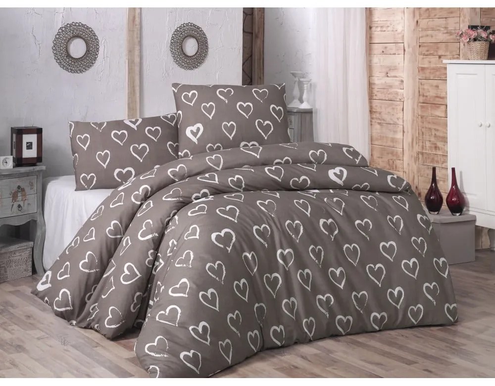 Lenjerie de pat cu cearșaf și fețe de pernă Hearts, 200 x 220 cm